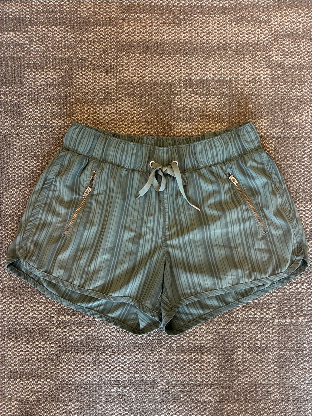Athleta Sway Women’s Green Pinstripe Running Shorts, Size S